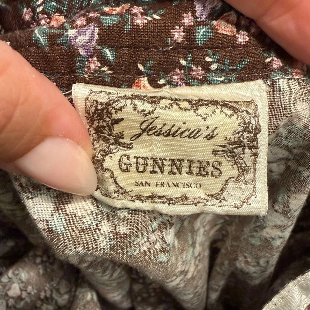 Vintage Jessica's Gunnies Skirt Set M Brown Ivory Floral Lace Prairie Cottage